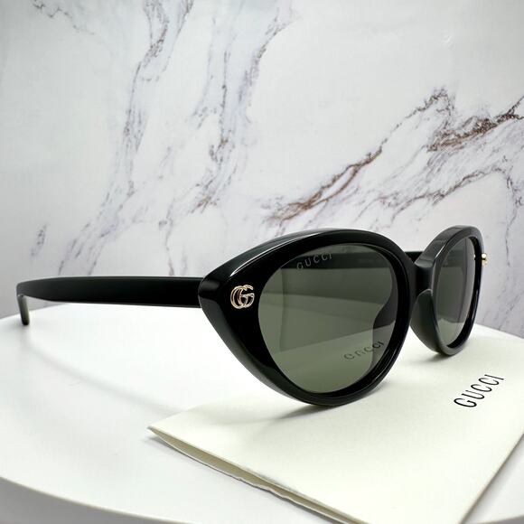 New GUCCI Sunglasses Black Cat Eye Gold Metal Front Interlocking GG Logo Womens main image 10